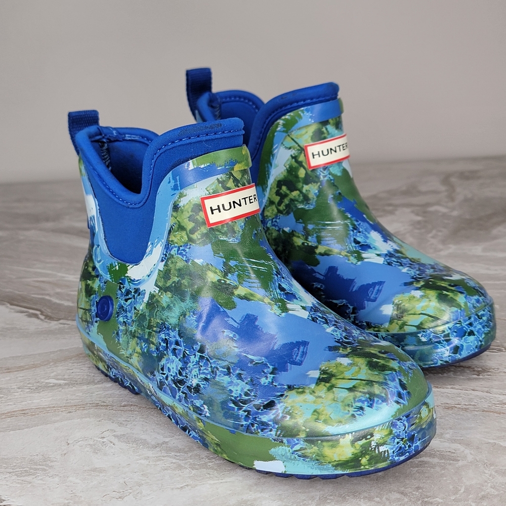 Hunter Kids Ankle Slip On Rain Snow Boots Size 12 Blue Green Abstract Boys Girls